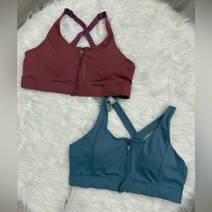 Bundle 2 Zipper Front Sports Bras in Pink and Baby Blue Size XXL